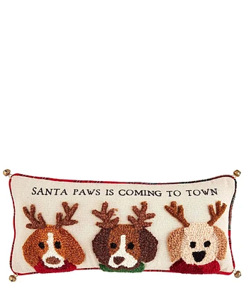 Mud Pie Holiday Collection Santa Paws Hooked Pillow