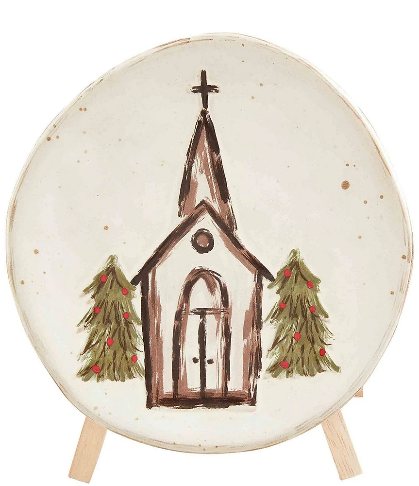 Mud Pie Farmhouse Christmas Church Plate & Easel Set