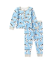 Mud Pie Little Boys 2T-5T Long Sleeve Cow Print Pajama T-Shirt & Matching Pajama Pant Set