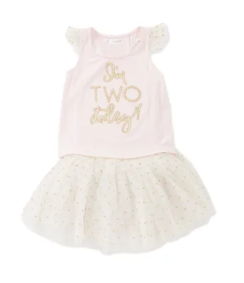 Mud Pie Little Girls 2T 2nd Birthday Tank & Glitter Dot Mesh Tutu 2-PIece Set