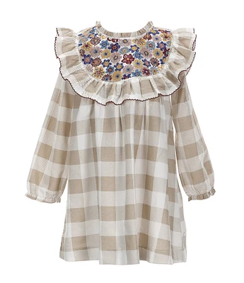 Mud Pie Little Girls 2T-5 Long-Sleeve Checked Fit-And-Flare Dress