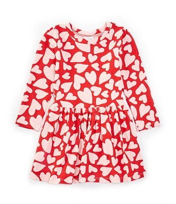 Mud Pie Little Girls 2T-5 Long Sleeve Heart-Printed T-Shirt Dress