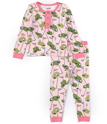 Mud Pie Little Girls 2T-5T Long-Sleeve Golf-Themed-Print Top & Pajama Pant Set