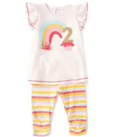 Mud Pie Little Girls 2T Flutter-Sleeve 2nd Birthday Tunic & Striped Leggings Set