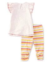 Mud Pie Little Girls 2T Flutter-Sleeve 2nd Birthday Tunic & Striped Leggings Set