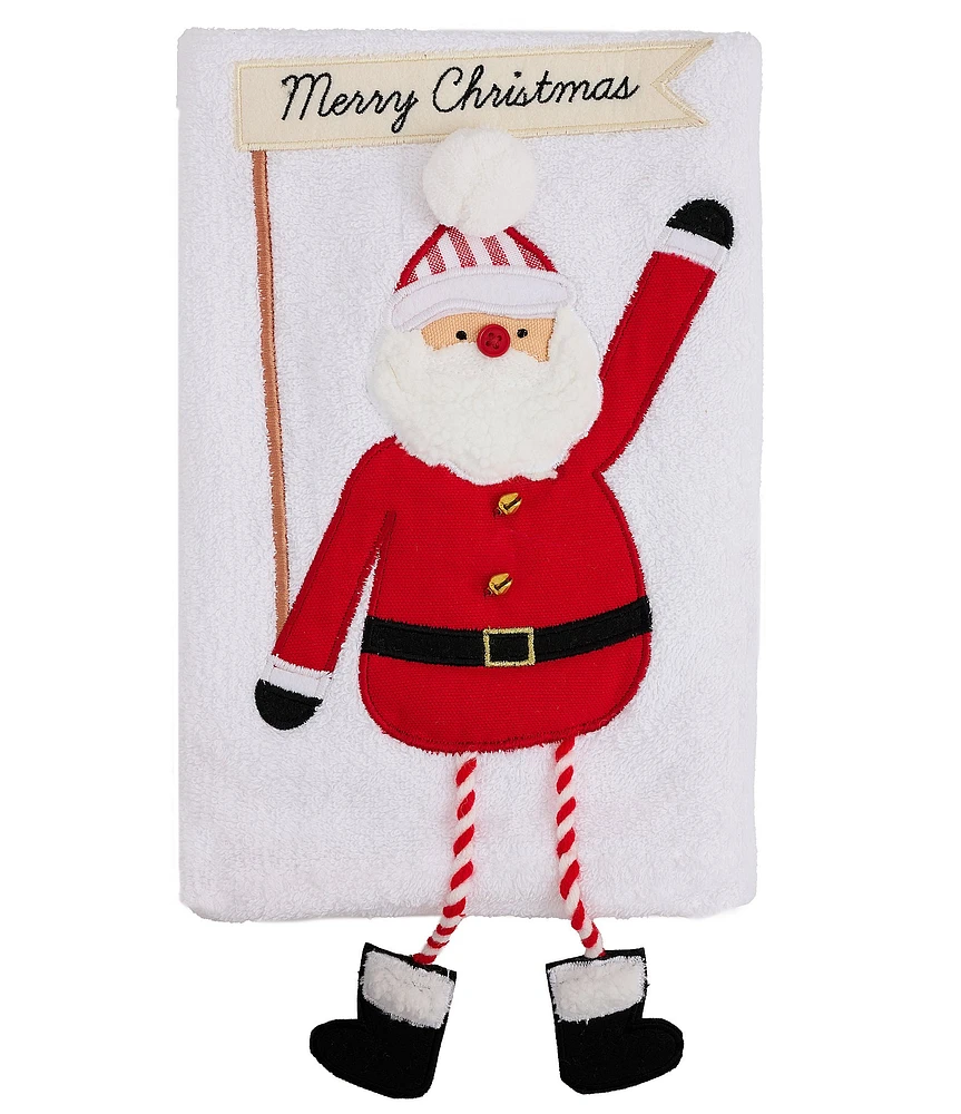 Mud Pie Merry Christmas Santa Dangle Leg Decorative Terry Hand Towel