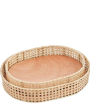 Mud Pie Nested Woven Cane Tray Set