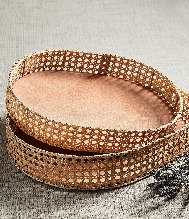 Mud Pie Woven Acrylic Egg, Tray 2 1/2" X 13 3/4" Dia | Fork 6 3/4", Brown