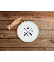 Mud Pie Retreat Round Lake Platter & Tong Set