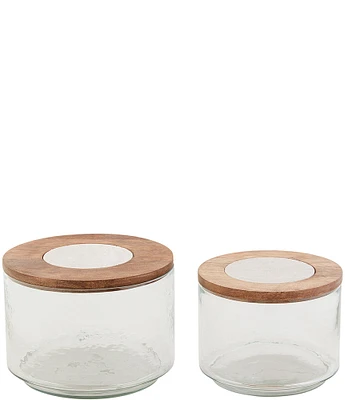 Mud Pie Sienna Glass Travertine Lidded Bowls, Set of 2