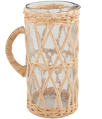 Mud Pie Sienna Rattan Glass Woven Pitcher