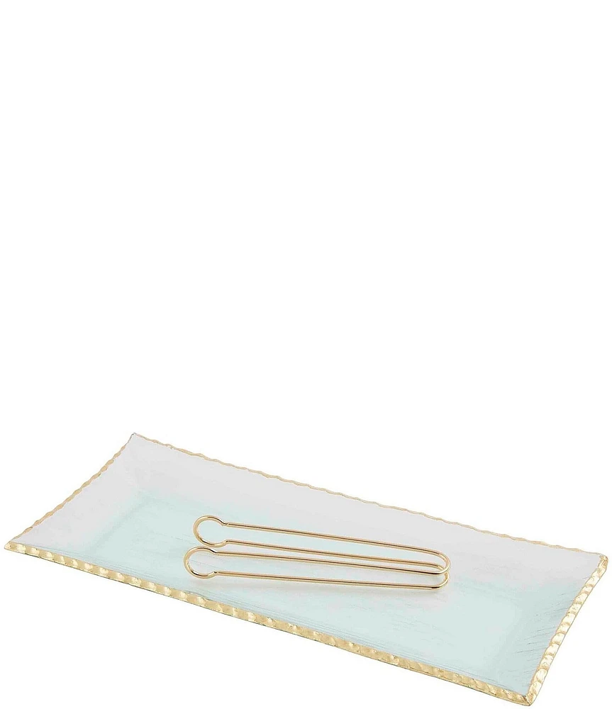 Mud Pie Silver Bell Gold Edge Rectangular Platter Set