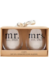 Mud Pie Wedding Collection Mr & Mrs. Est. 2024 Wine Glass Set