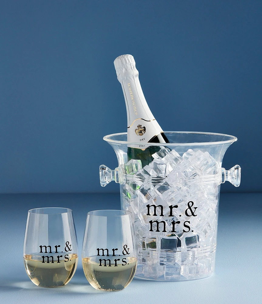 Mud Pie Wedding Mr & Mrs Ice Bucket & Glass Set