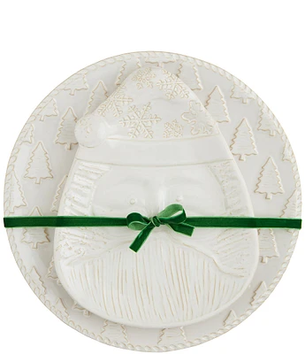 Mud Pie White Christmas Collection Nested Santa Plate and Tree Platter Set