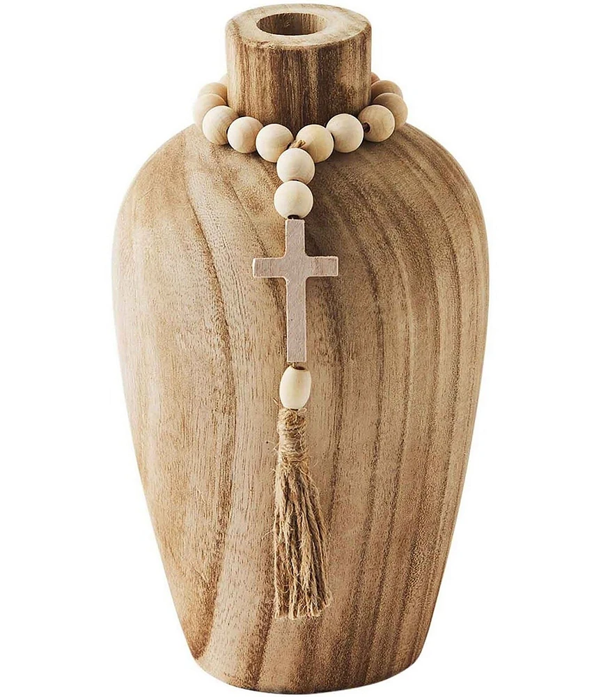 Mud Pie White House Collection Wood Bead With Cross Charm Vase