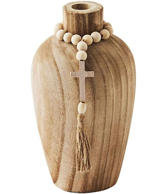 Mud Pie White House Collection Wood Bead With Cross Charm Vase