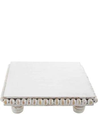 Mud Pie White Wood Beaded Footed Trivet
