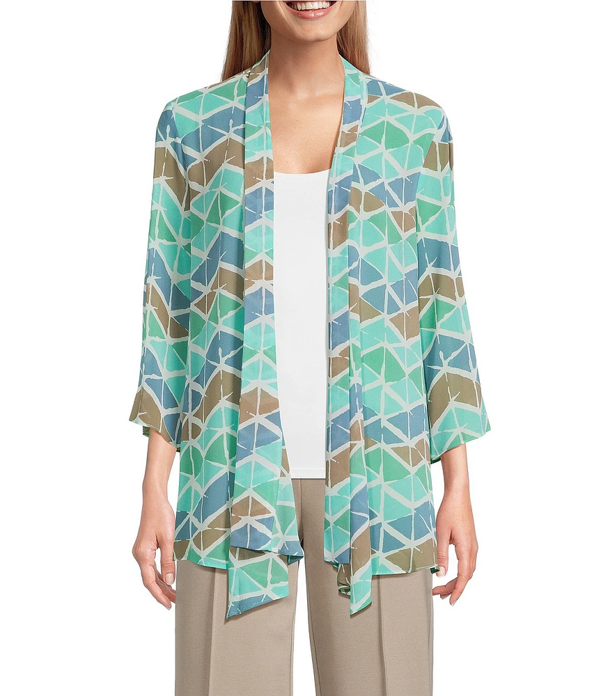 Multiple Georgette Printed 3/4 Sleeve Drapey Open-Front Jacket