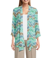 Multiple Georgette Printed 3/4 Sleeve Drapey Open-Front Jacket