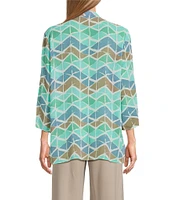 Multiple Georgette Printed 3/4 Sleeve Drapey Open-Front Jacket