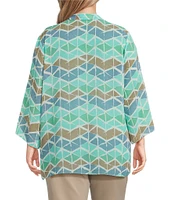 Multiple Plus Size Georgette Printed 3/4 Sleeve Drapey Open-Front Jacket
