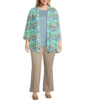 Multiple Plus Size Georgette Printed 3/4 Sleeve Drapey Open-Front Jacket