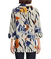 Multiples Abstract Print Point Collar 3/4 Turn Up Cuff Sleeve Button-Front Hi-Low Shirt