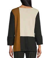 Multiples Color Block Crew Neck Long Sleeve Sweater Knit Top