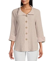 Multiples Crinkle Woven Printed Wire Neck 3/4 Turn-Up Sleeve Button-Front Shirt