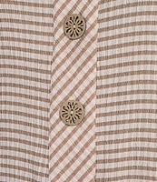 Multiples Crinkle Woven Printed Wire Neck 3/4 Turn-Up Sleeve Button-Front Shirt