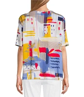 Multiples Embellished Printed Scoop Neck Short Sleeve Fitted Knit Top