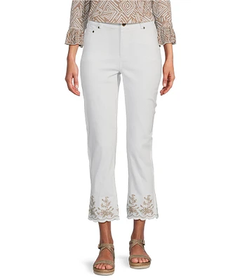 Multiples Embroidered Fringe Edge Denim Crop Jeans