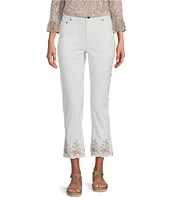 Multiples Embroidered Fringe Edge Denim Crop Jeans