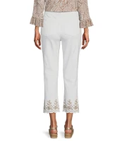 Multiples Embroidered Fringe Edge Denim Crop Jeans