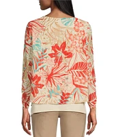 Multiples Floral Scoop Neck Long Sleeve Mesh Knit Layered Top