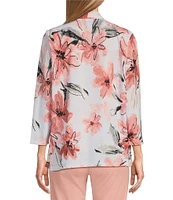 Multiples Knit Pink Print 3/4 Sleeve Open-Front Matching Tank Top Set