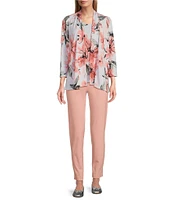 Multiples Knit Pink Print 3/4 Sleeve Open-Front Matching Tank Top Set