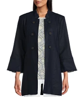 Multiples Linen-Blend Stand Collar 3/4 Flounce Sleeve Open Front Jacket