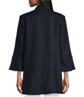Multiples Linen-Blend Stand Collar 3/4 Flounce Sleeve Open Front Jacket