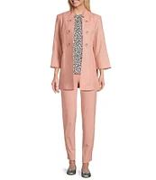 Multiples Linen-Blend Stand Collar 3/4 Flounce Sleeve Open Front Jacket