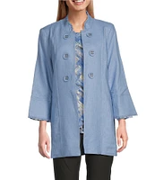 Multiples Linen-Blend Stand Collar 3/4 Flounce Sleeve Open Front Jacket