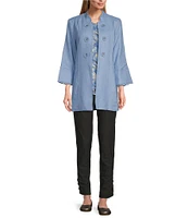 Multiples Linen-Blend Stand Collar 3/4 Flounce Sleeve Open Front Jacket