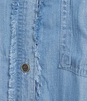 Multiples Lyocell Twill Point Collar Long Roll-Tab Sleeve Button-Front Fringed Shirt