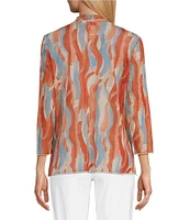 Multiples Onionskin Abstract Print 3/4 Sleeve Open-Front Jacket