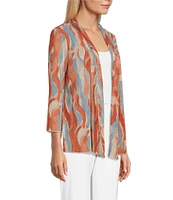 Multiples Onionskin Abstract Print 3/4 Sleeve Open-Front Jacket