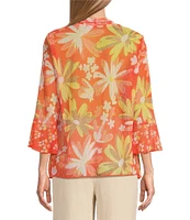 Multiples Onionskin Melon Print Shawl Neck 3/4 Flounce Sleeve Open-Front Jacket