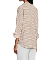 Multiples Petite Size Crinkle Woven Printed Wire Neck 3/4 Turn-Up Sleeve Button-Front Shirt