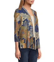 Multiples Petite Size Floral Print Onionskin 3/4 Sleeve Open-Front Jacket