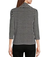 Multiples Petite Size Jacquard Knit Houndstooth Solid Hem Cowl Neck 3/4 Sleeve Double Layered Hem Top